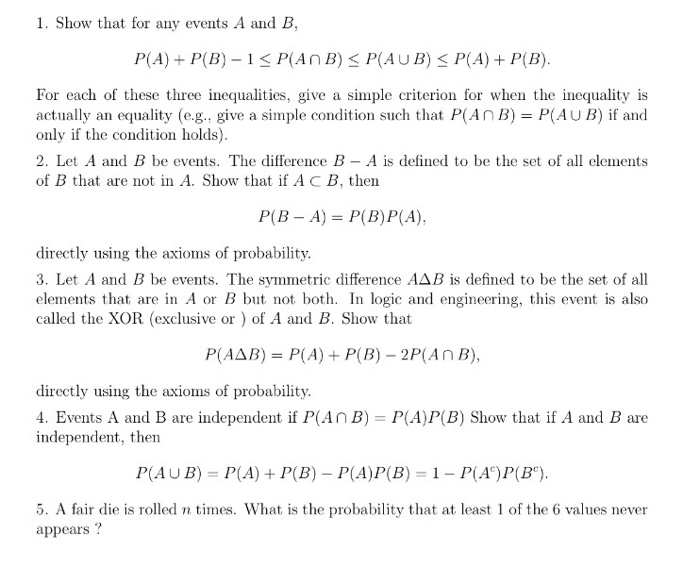 Solved Show That For Any Events A And B, P(A) + P(B) - 1 | Chegg.com