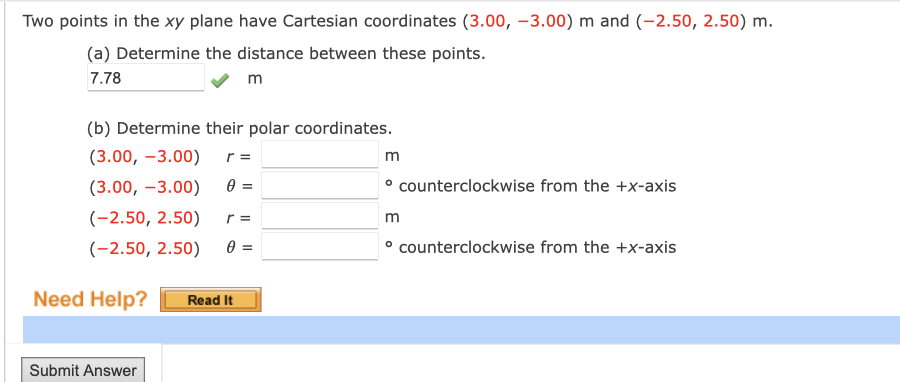 Solved Two points in the xy plane have Cartesian coordinates | Chegg.com