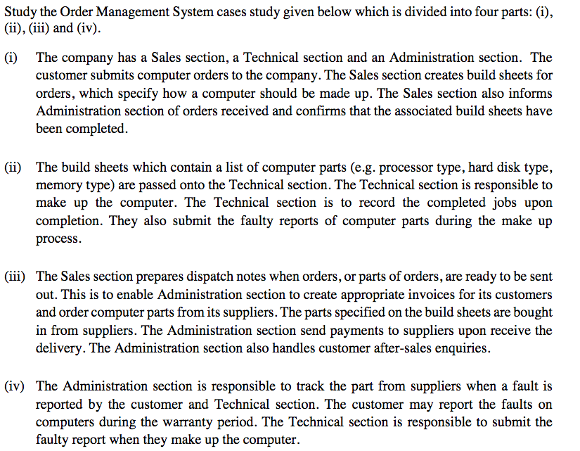 Solved Study the Order Management System cases study given | Chegg.com