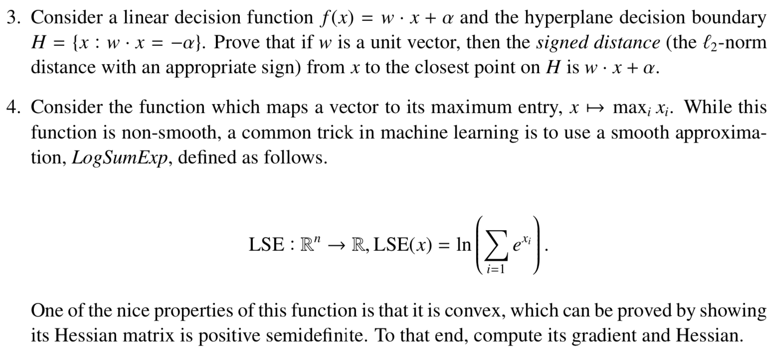 3. Consider a linear decision function f(x) = w · x + | Chegg.com