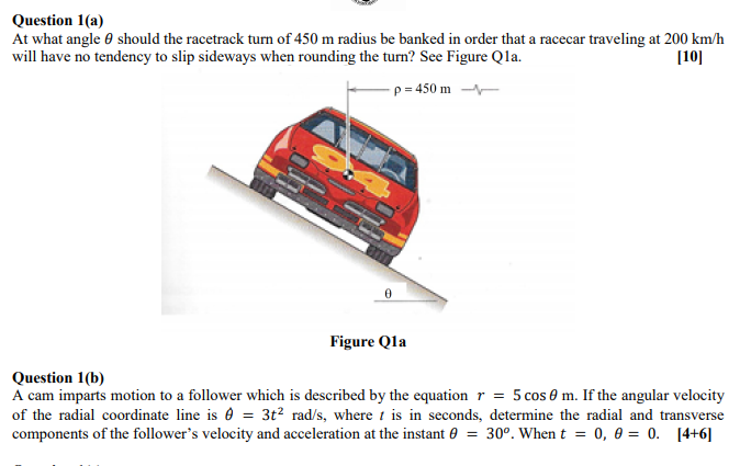 Solved Question 1(a) At what angle should the racetrack turn | Chegg.com