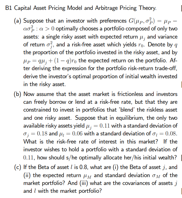 B1 Capital Asset Pricing Model And Arbitrage Pricing | Chegg.com