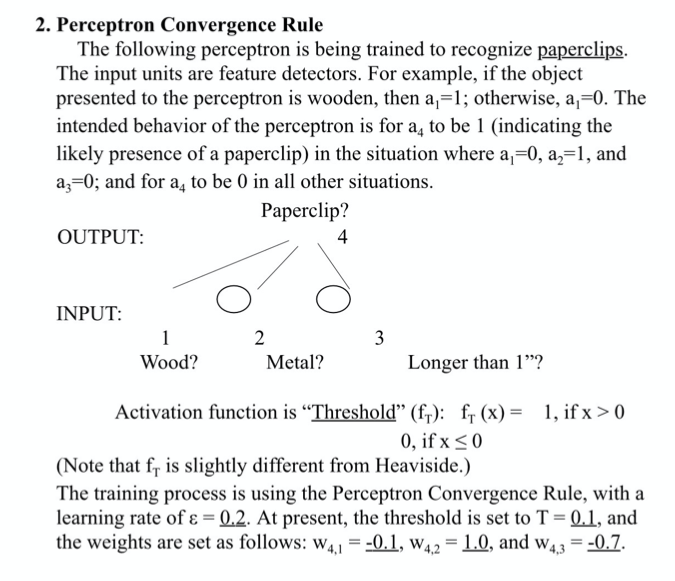 Solved 2. Perceptron Convergence Rule The following | Chegg.com