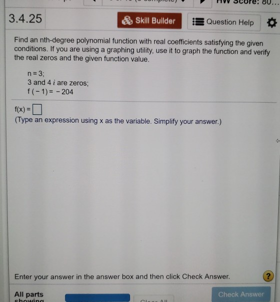Solved HV Score. 80... 3.4.25 Skill Builder Question Help | Chegg.com