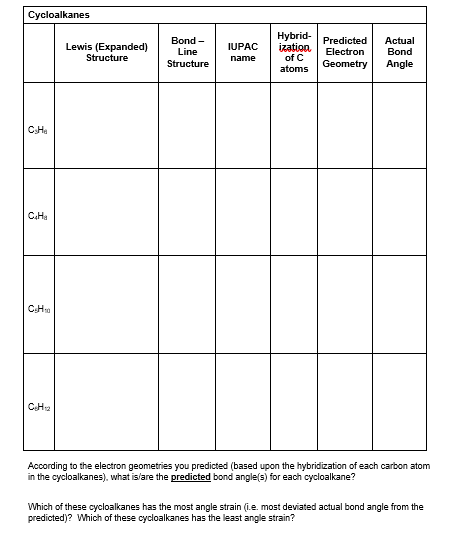 Solved Cycloalkanes Lewis (Expanded) Structure Bond- Line | Chegg.com