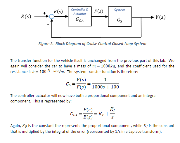 Solved Figure 2. Block Diagram of Cruise Control Closed Loop