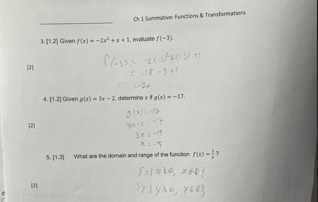 Solved P 3. [1.2] Given f(x) = -2x² + x + 1, evaluate f(-3). | Chegg.com