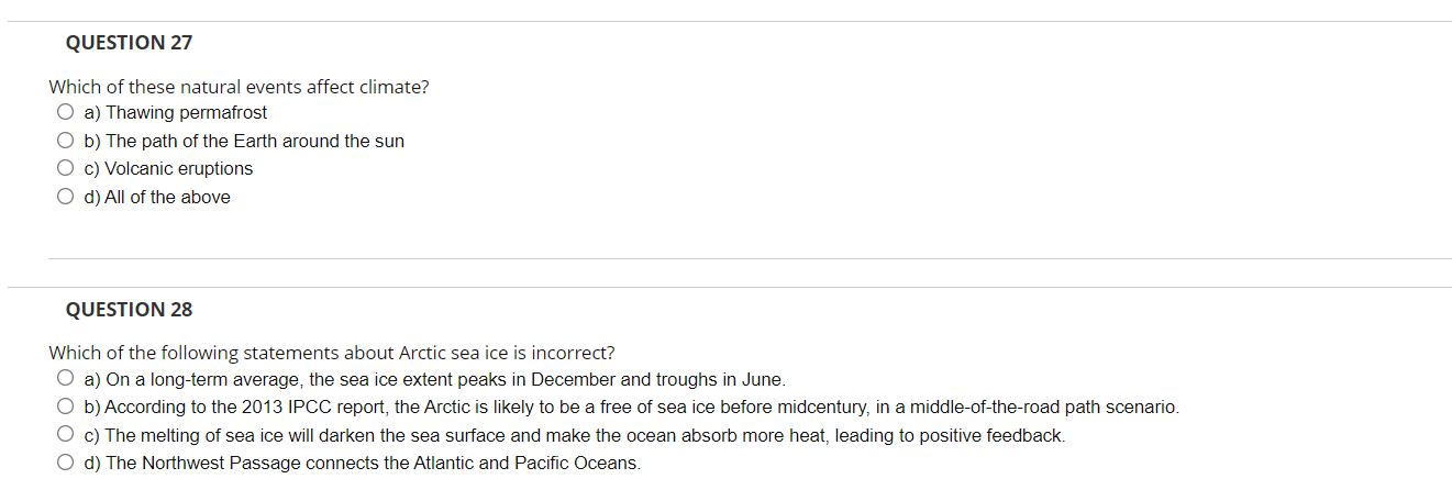 Solved QUESTION 27 Which Of These Natural Events Affect Chegg