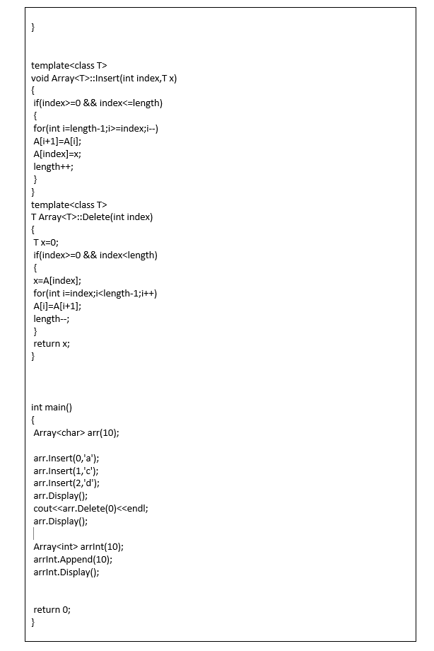 Solved Array ADT #include using namespace std; template | Chegg.com
