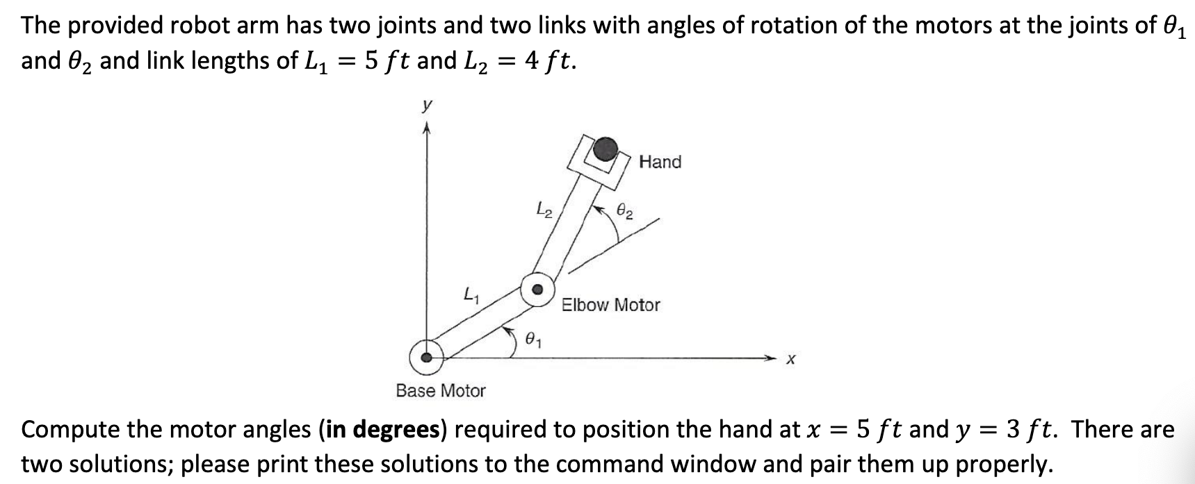 Solved The provided robot arm has two joints and two links | Chegg.com