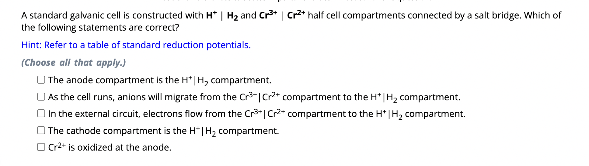 Solved A standard galvanic cell is constructed with \\(