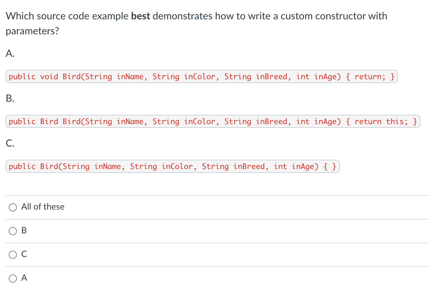 Solved Which source code example best demonstrates how to | Chegg.com