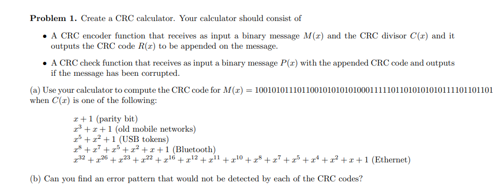 Solved Problem 1 Create A Crc Calculator Your Calculator