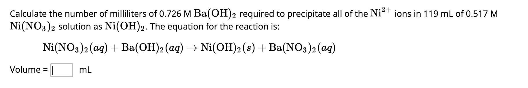 Solved Calculate the number of milliliters of 0.726MBa(OH)2 | Chegg.com