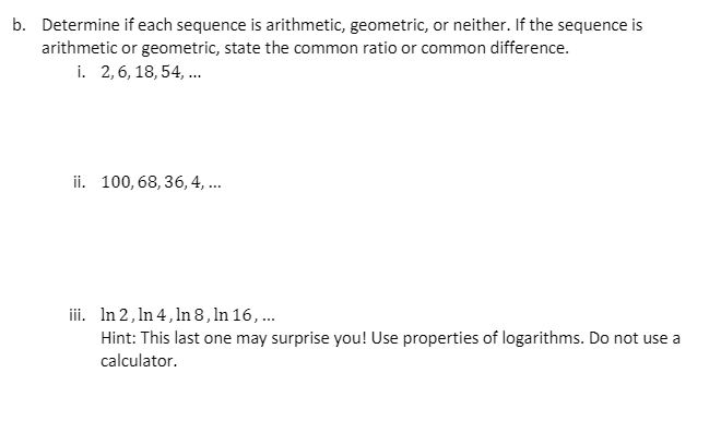 Solved B. Determine If Each Sequence Is Arithmetic, | Chegg.com