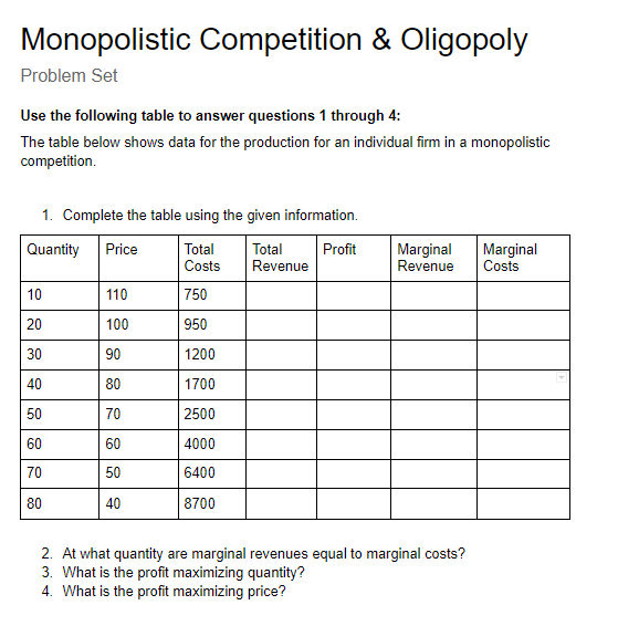 Imperfect competition problem 2025 set 4 answers