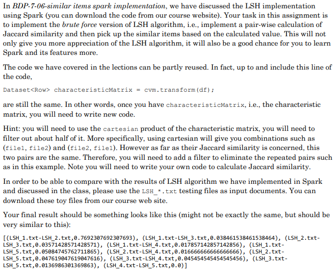 In BDP-7-06-similar items spark implementation, we | Chegg.com
