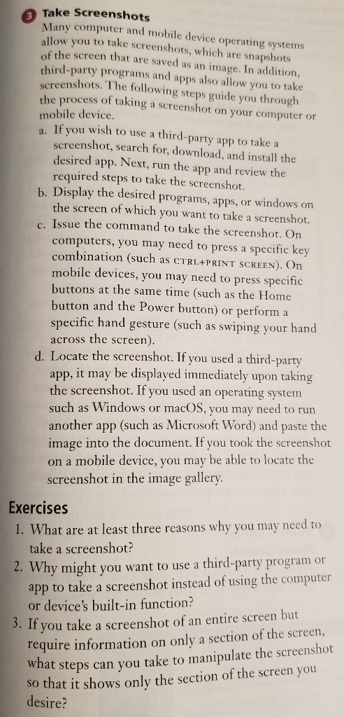 3 Take Screenshots Many computer and mobile device | Chegg.com