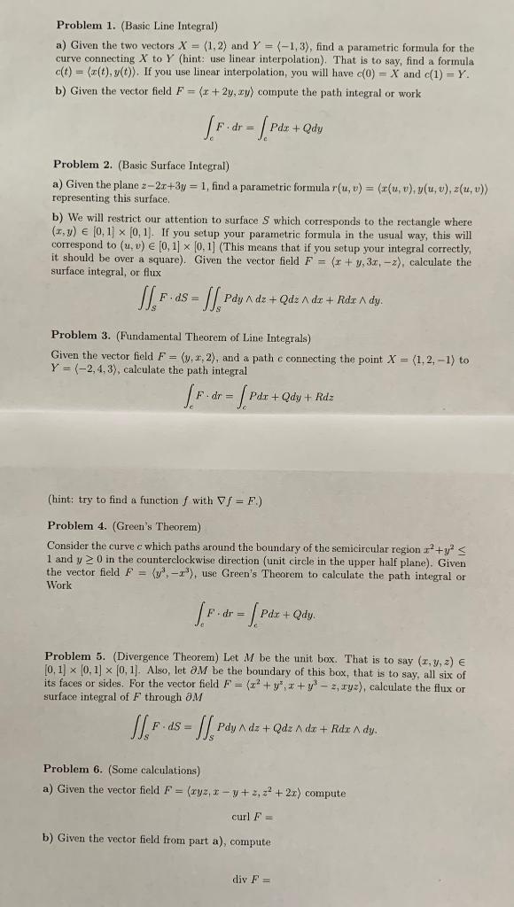 Solved Problem 1. (Basic Line Integral) a) Given the two | Chegg.com