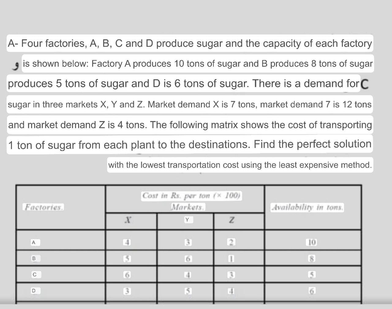 Solved A- Four Factories, A, B, C And D Produce Sugar And | Chegg.com