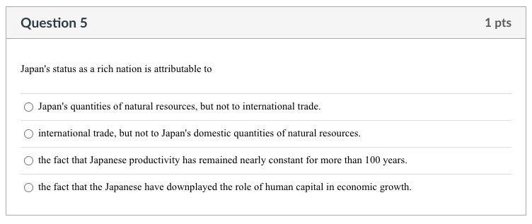 Solved Question 5 1 Pts Japan S Status As A Rich Nation Is Chegg Com