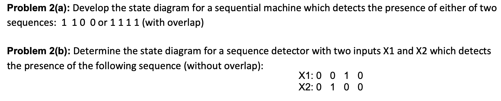 Solved Problem 2(a): Develop the state diagram for a | Chegg.com