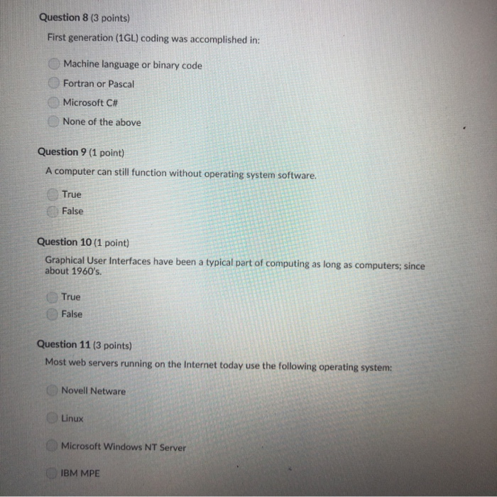 Solved Question 8 (3 points) First generation (1GL) coding | Chegg.com