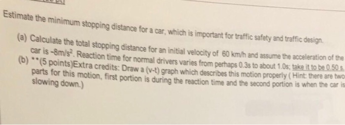 Solved Estimate the minimum stopping distance for a car, | Chegg.com