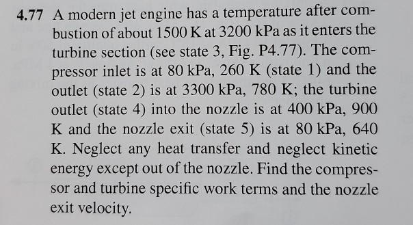 Solved 4.77 A modern jet engine has a temperature after com- | Chegg.com