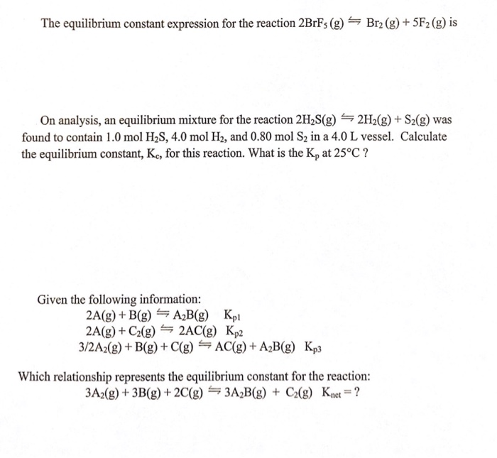 Solved The Equilibrium Constant Expression For The Reaction Chegg