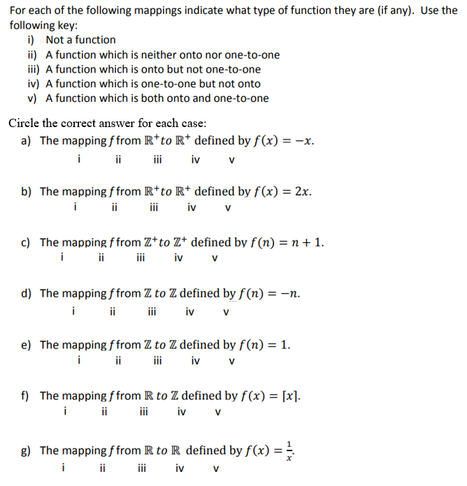 For each of the following mappings indicate what type | Chegg.com