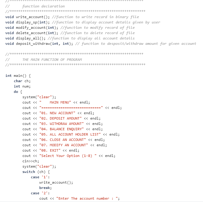 C++ help!! please help the bank management project to | Chegg.com