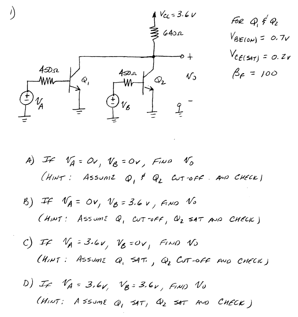 Solved A Vel 3 6v 33 6400 For Q Q2 Vbevon 0 7v Vee Chegg Com