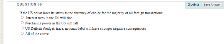 Solved 2 points Save Answer QUESTION 69 If the US dollar | Chegg.com