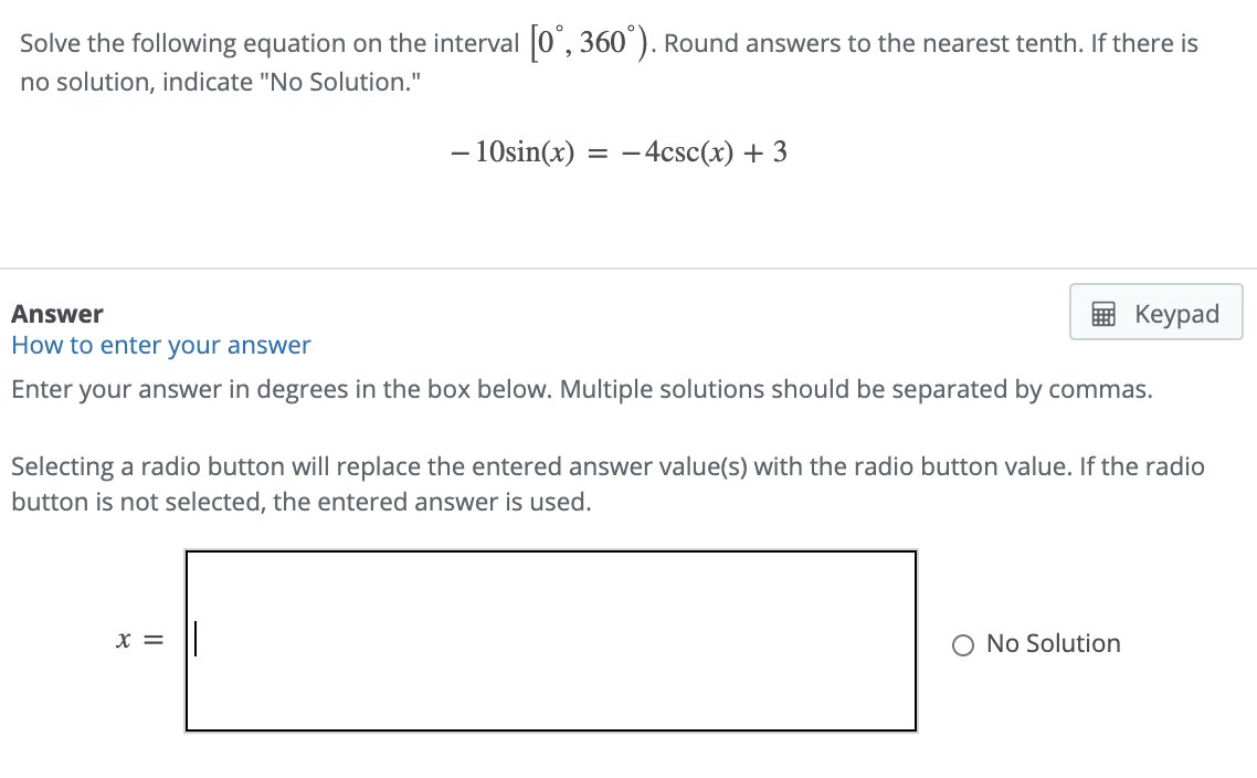 Solved Solve the following equation on the interval [0°, | Chegg.com