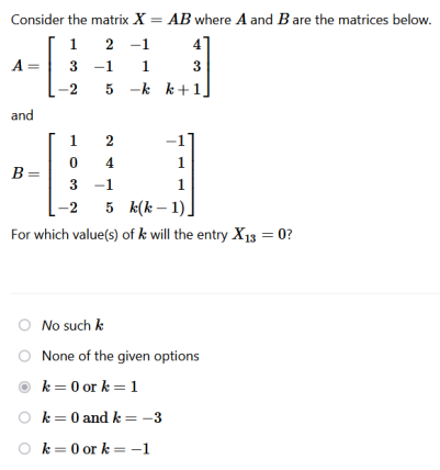Solved Consider the matrix X=AB where A and B are the | Chegg.com