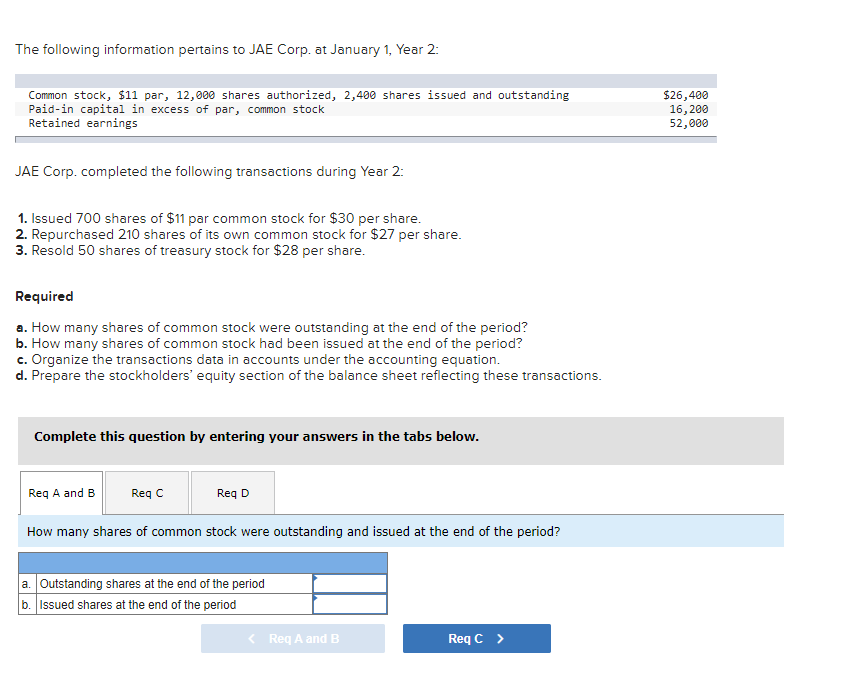 Solved The following information pertains to JAE Corp. at | Chegg.com
