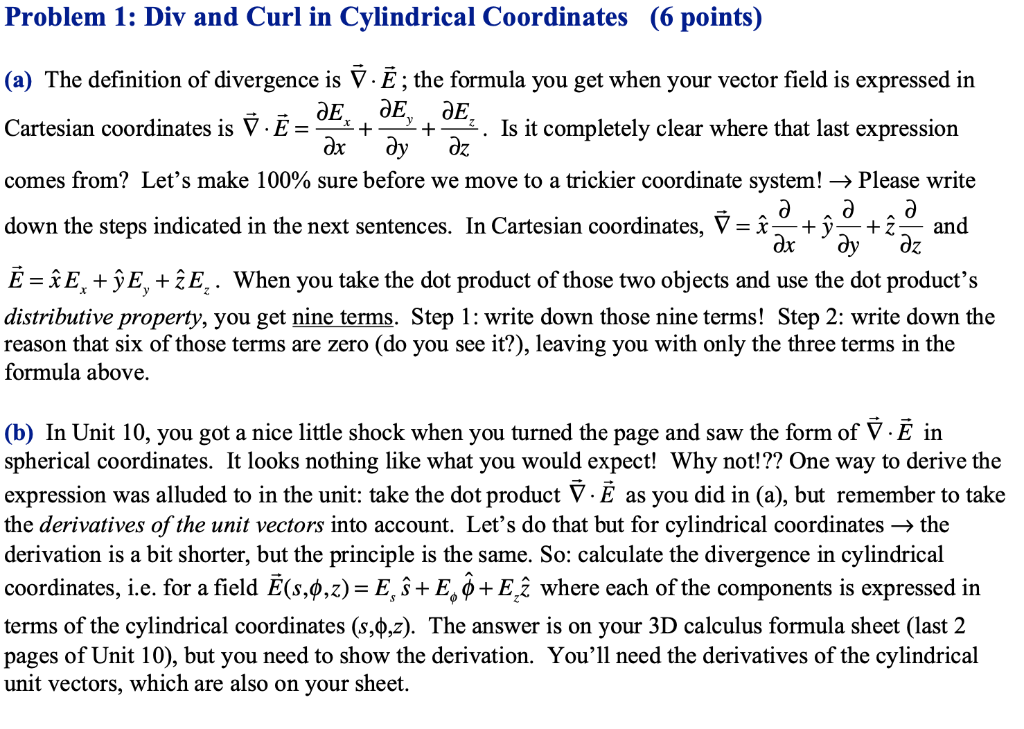 Solved Problem 1 Div And Curl In Cylindrical Coordinates 6 8565