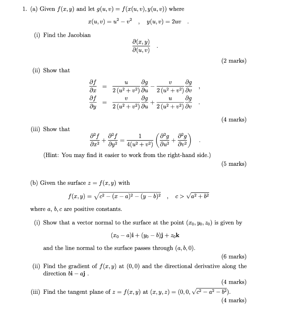 Solved 1 A Given F X Y And Let G U V F X U V Chegg Com