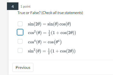 sin 2 theta cos 2 theta 1 true or false