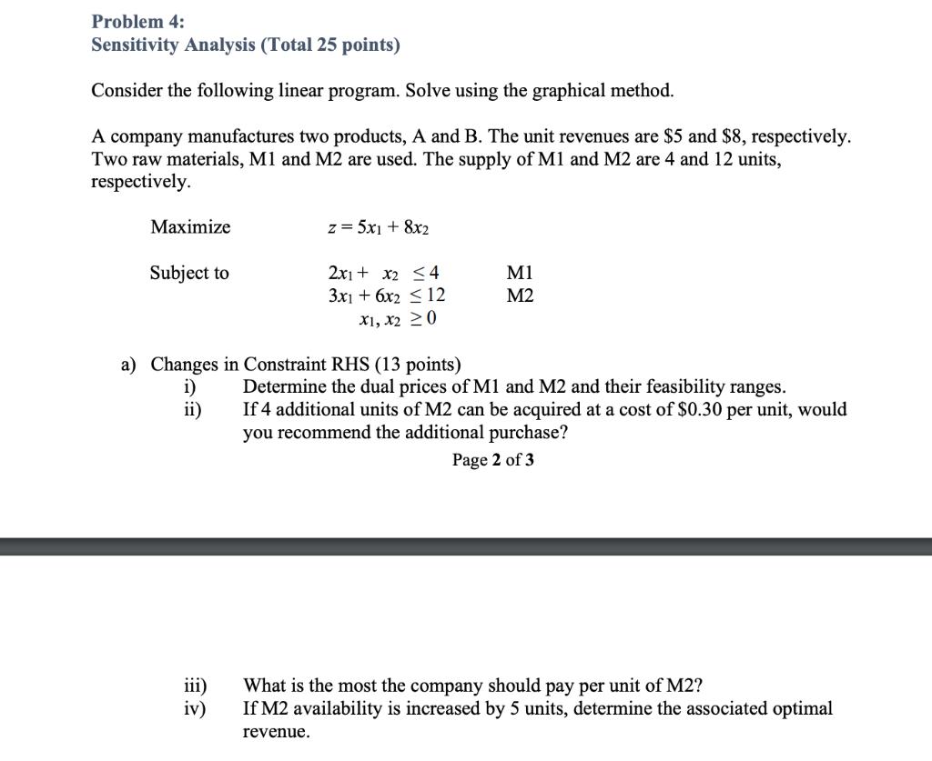 Solved Problem 4: Sensitivity Analysis (Total 25 points) | Chegg.com