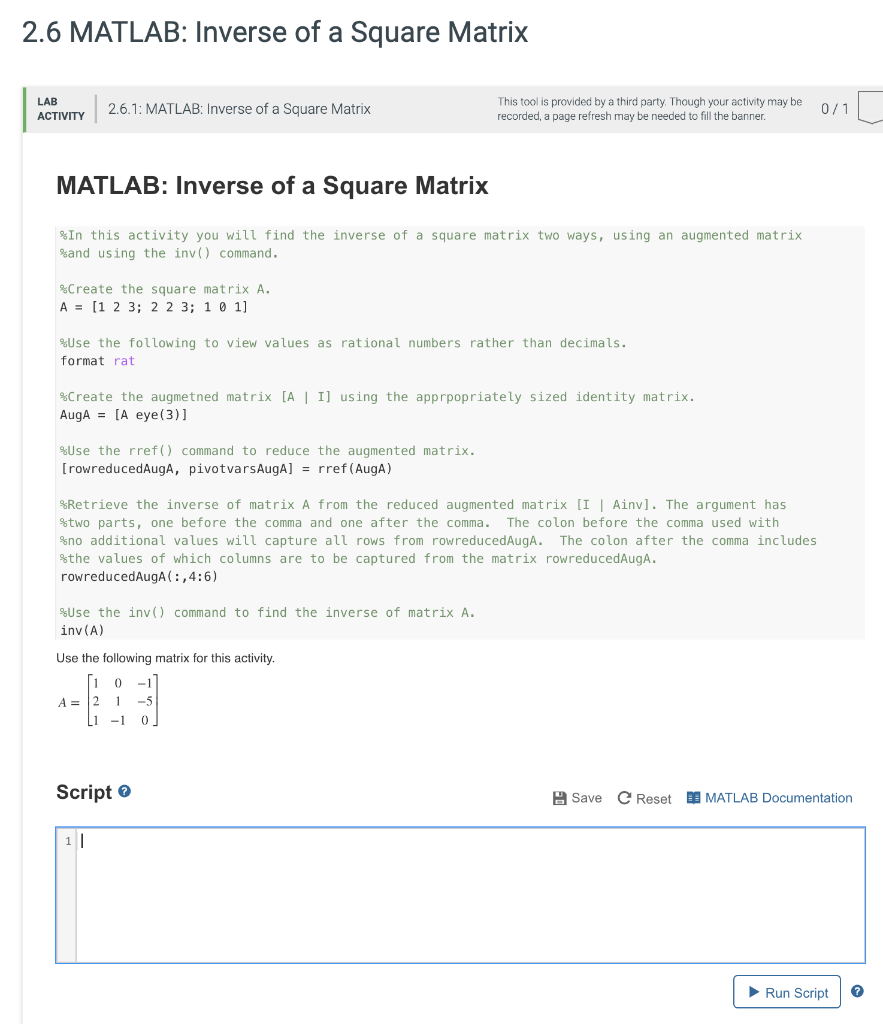 Solved LAB ACTIVITY 2.3.1: MATLAB: Matrix Operations This | Chegg.com