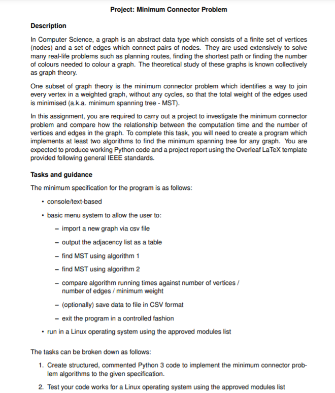 Solved Project Minimum Connector Problem Description In