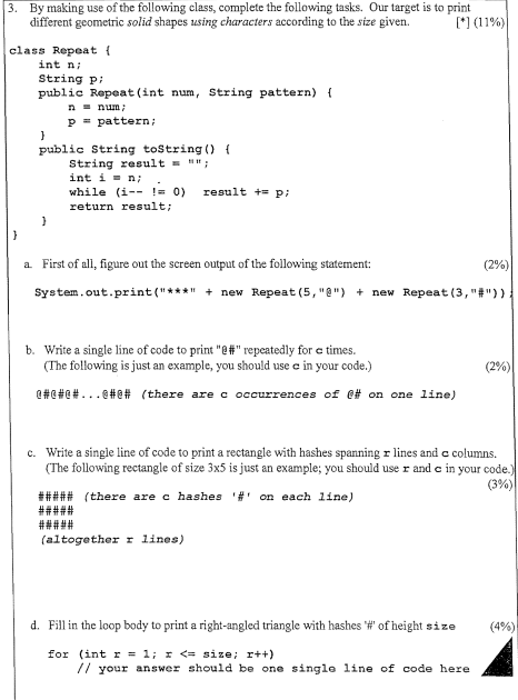 Solved 3. By making use of the following class, complete the | Chegg.com