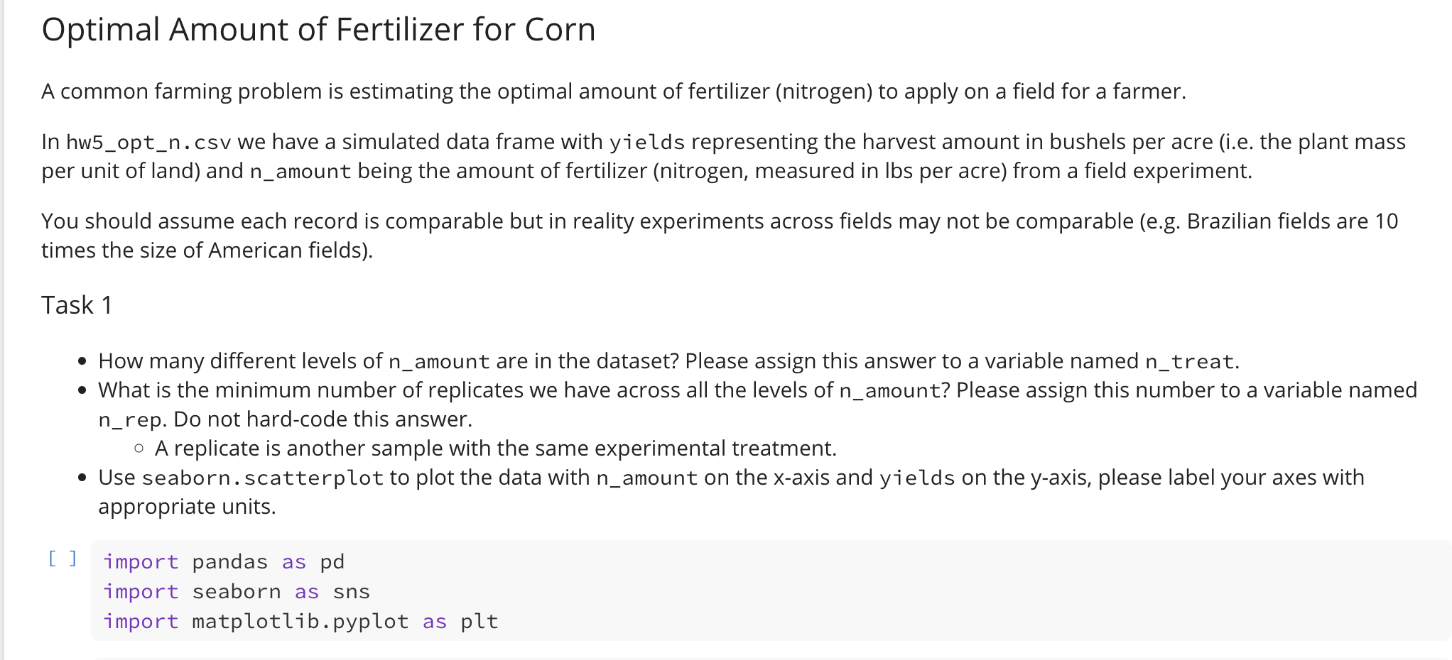 Optimal Amount of Fertilizer for Corn A common | Chegg.com