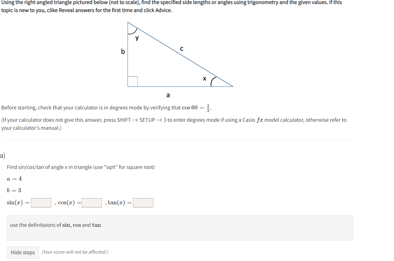 Solved Using The Right Angled Triangle Pictured Below Not 3266