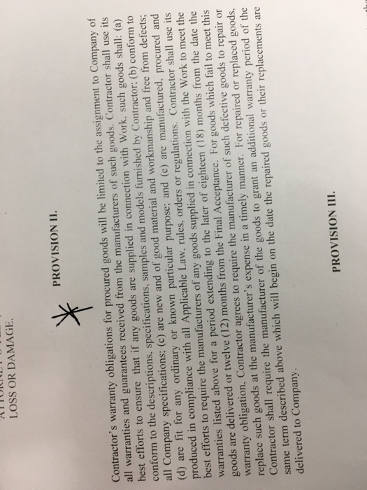 Solved LOSS OR DAMAGE PROVISION II Contractor s Warranty Chegg