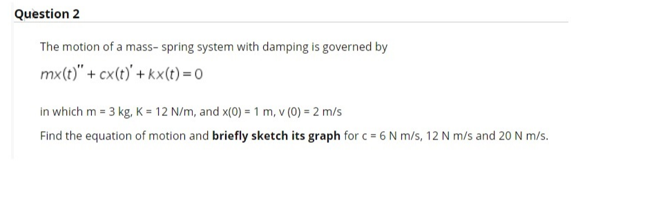 Solved Question 2 The motion of a mass-spring system with | Chegg.com