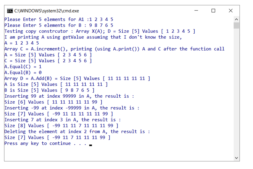 Solved Exercise 1: Implement the Array class that is defined | Chegg.com