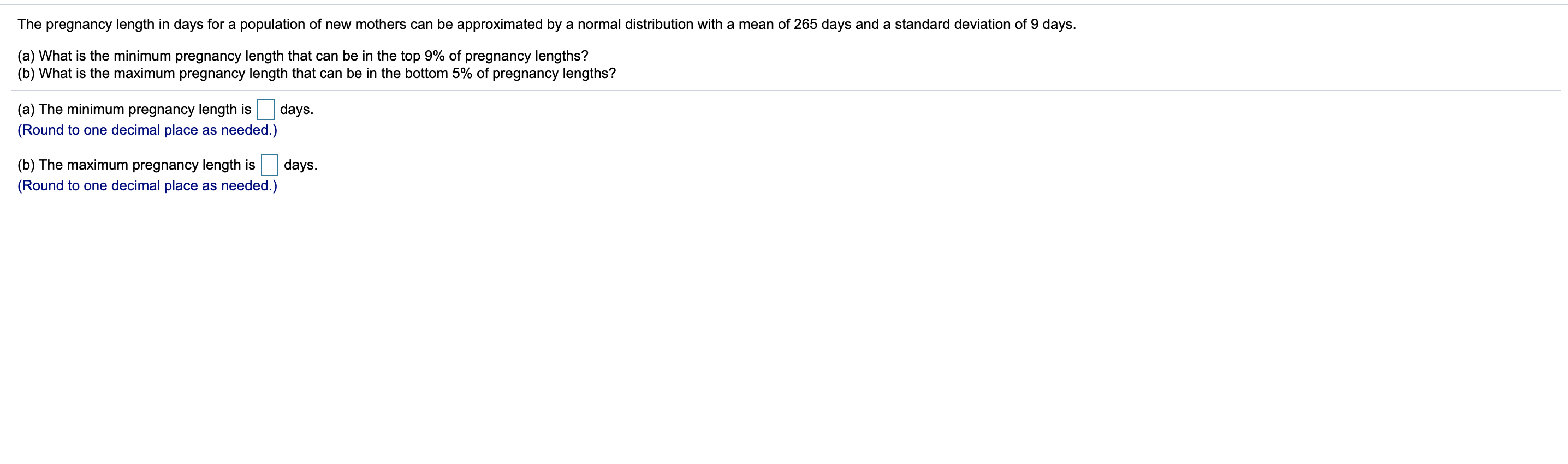 Solved The Pregnancy Length In Days For A Population Of New Chegg Com   Php2ctlVh 